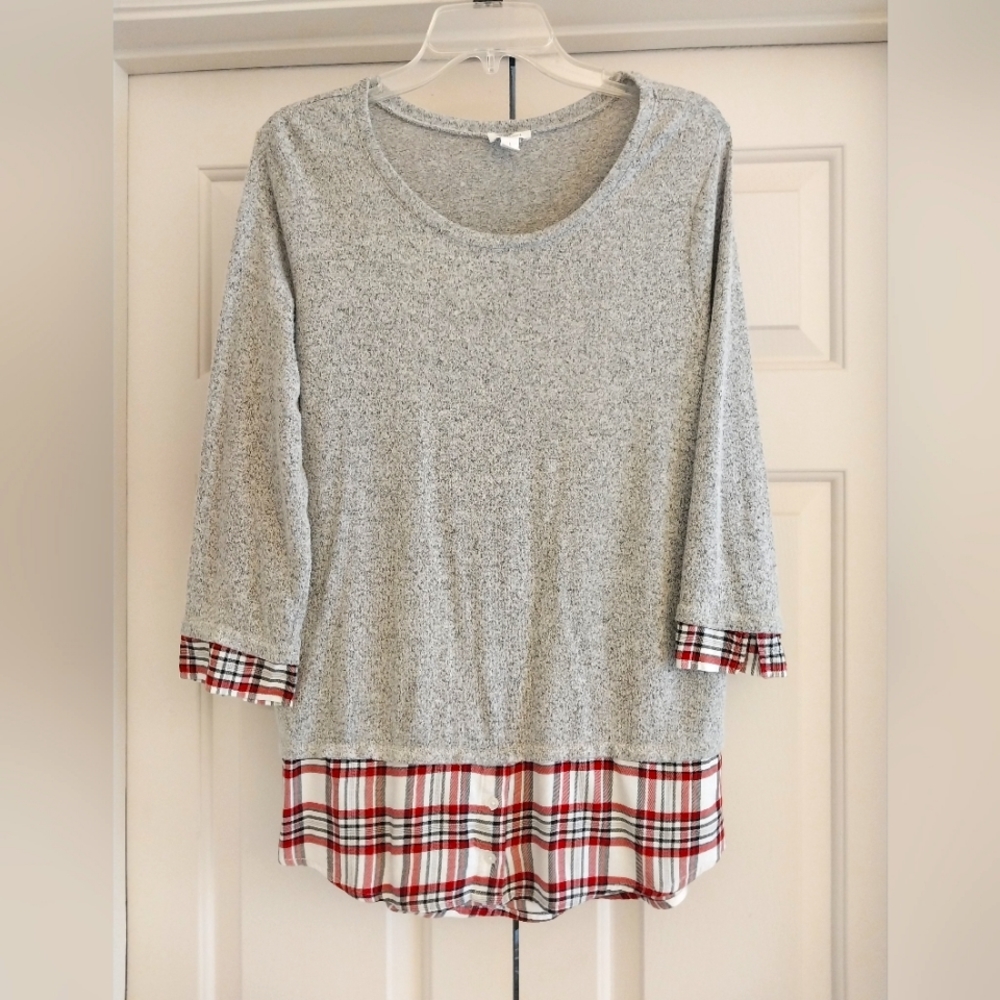 Pullover Grey Plaid 2-layered blouse
